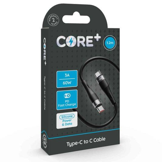 CORE+ Type-C to C Cable 1.2m Silicone Black 3A 60W PD